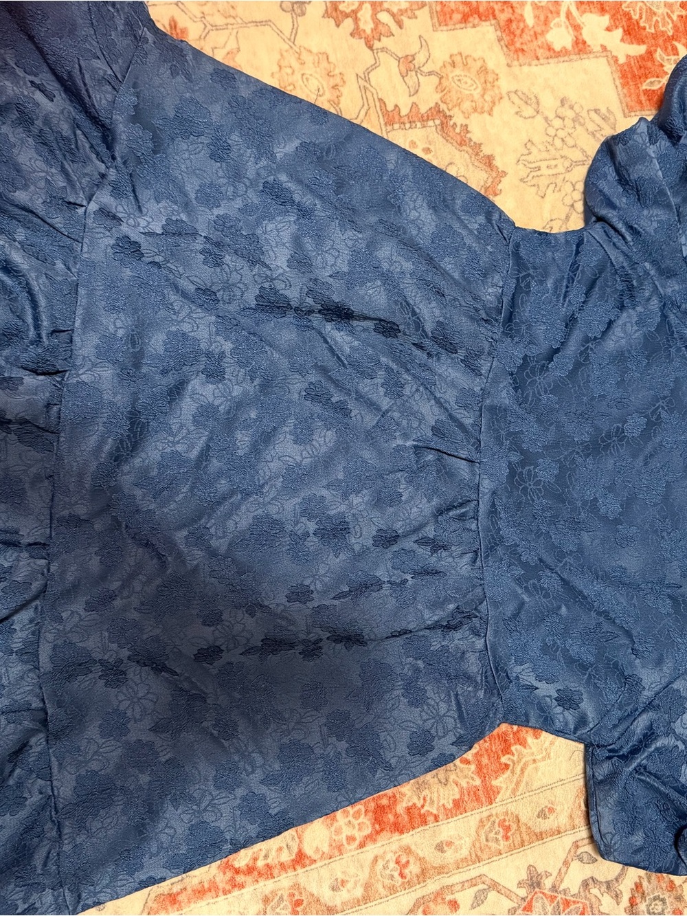 Women's Blue Floral Lace Dress - Feminine Short Sleeve